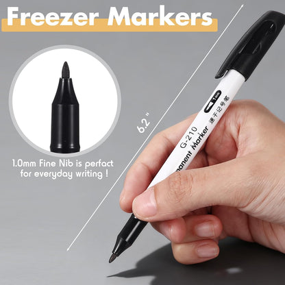 2 Kitchen Freezer Labeling Tapes with 1 Marker Pen, 0.47" x 54 yd Narrow Roll & 0.95" x 54 yd Wide Roll, Waterproof Low Temperature Freezer Marking Tape for Glass Bottle, Storage Container