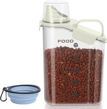 3-5Lbs Small Cat and Dog Food Storage Container BPA Free, Airtight Pet Food Storage Containers with Large Pour Spout/1 Measuring Cup/ 3 Safety Locks and Double-Layer Silicone Strip（Beige 1Pack）