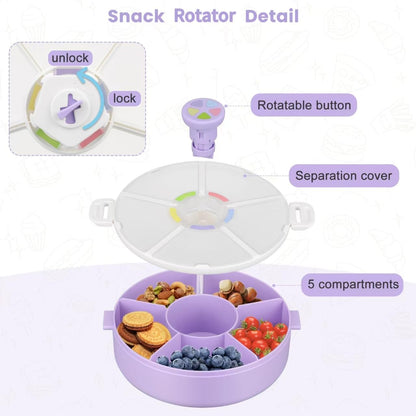 Pawtong Snack Rotator Container Reusable Snack Box with 5 Compartment Dispenser and Lid, Color Matching Opening Lid, BPA and PVC Free, for Home, School, Travel (1 Pack- Pink)