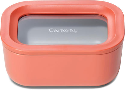 Caraway Glass Food Storage - 4.4 Cup Glass Container - Ceramic Coated - Easy to Store, Non Toxic, Non Stick Lunch Box Container with Lids - Dishwasher, Oven, & Microwave Safe - Mist