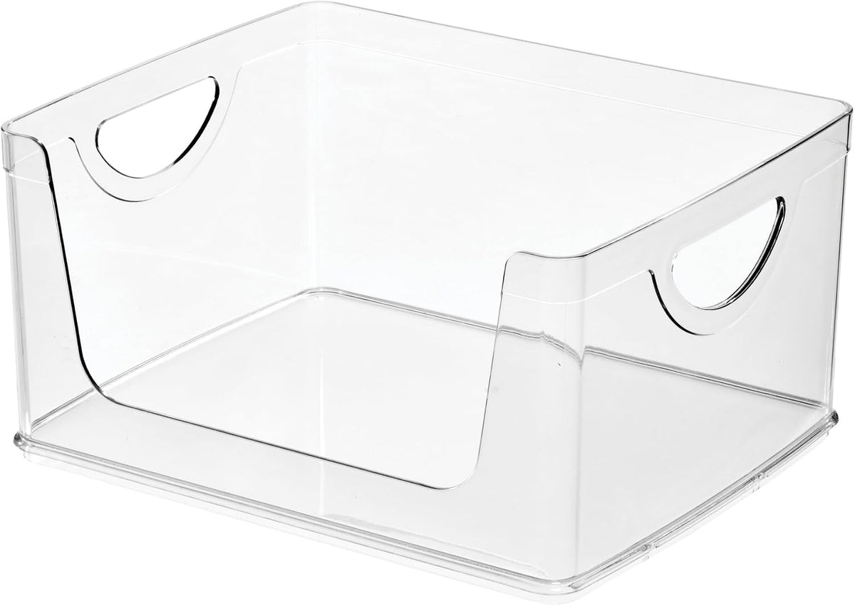 iDesign Stackable Open-Front Storage Bins with Handles, Set of 4, Clear | For Kitchen and Pantry