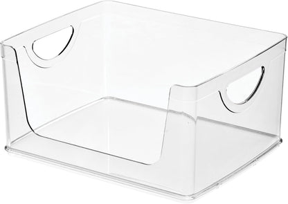 iDesign Stackable Open-Front Storage Bins with Handles, Set of 4, Clear | For Kitchen and Pantry