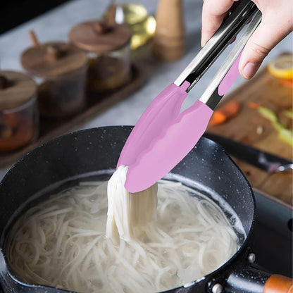 HINMAY Small Silicone Tongs 7-Inch Mini Serving Tongs, Set of 3 (Black Gray White)