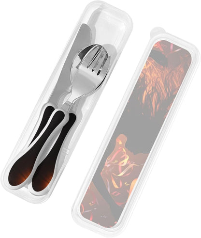 3-Piece Kids Silverware Set With Storage Case, Stainless Steel Reusable Children Safe Knife Spoon Fork Set Airplane Sunset Children Flatware Set For Kids Lunch Box