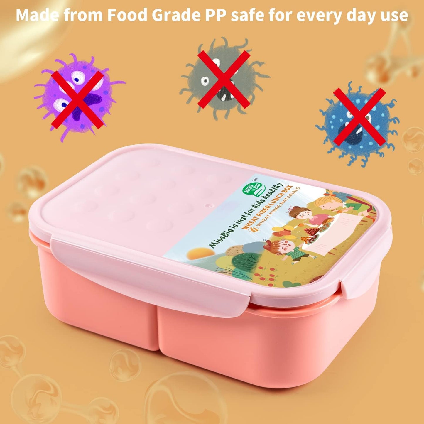 MISS BIG® Bento Box,Bento Box Adult,Lunch Box,Leak Proof Lunch Containers,No BPAs and No Chemical Dyes Bento Lunch Box,Dishwasher and Microwave Safe Lunch Containers for Adults(1900ml Gray)