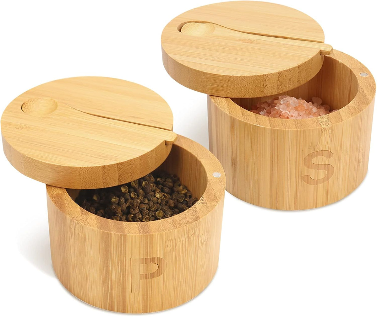 HTB Bamboo Salt Cellar with Mini Spoon and Magnetic Swivel Lid