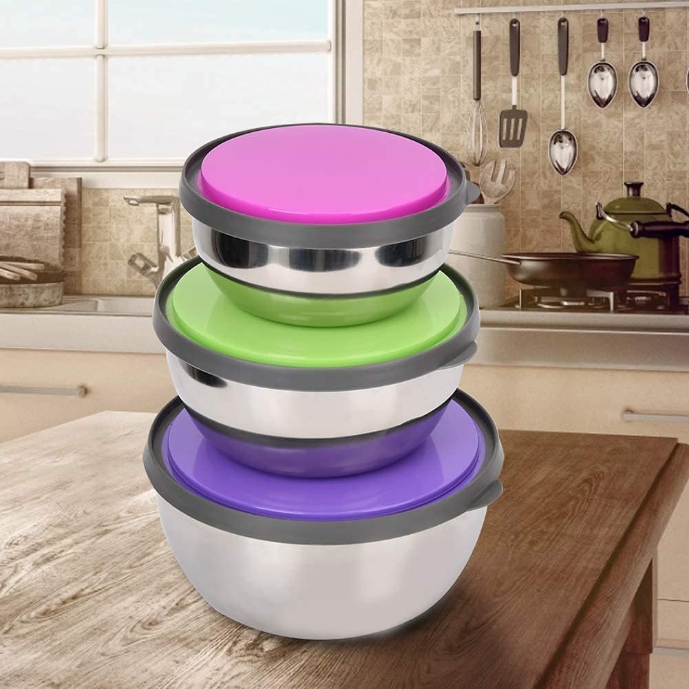 3PCS Mixing Bowls with Lids Set, Seal Bowl Food Storage Box Mixing Bowls Kitchen Tool for Food Prep Fridge Storage (3 Sizes)