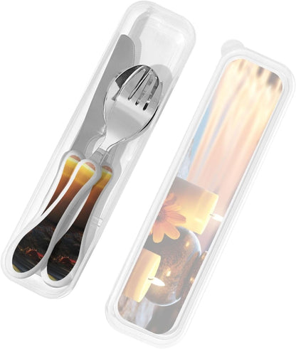 3-Piece Kids Silverware Set With Storage Case, Stainless Steel Reusable Children Safe Knife Spoon Fork Set Astronaut Cat Fish Children Flatware Set For Kids Lunch Box