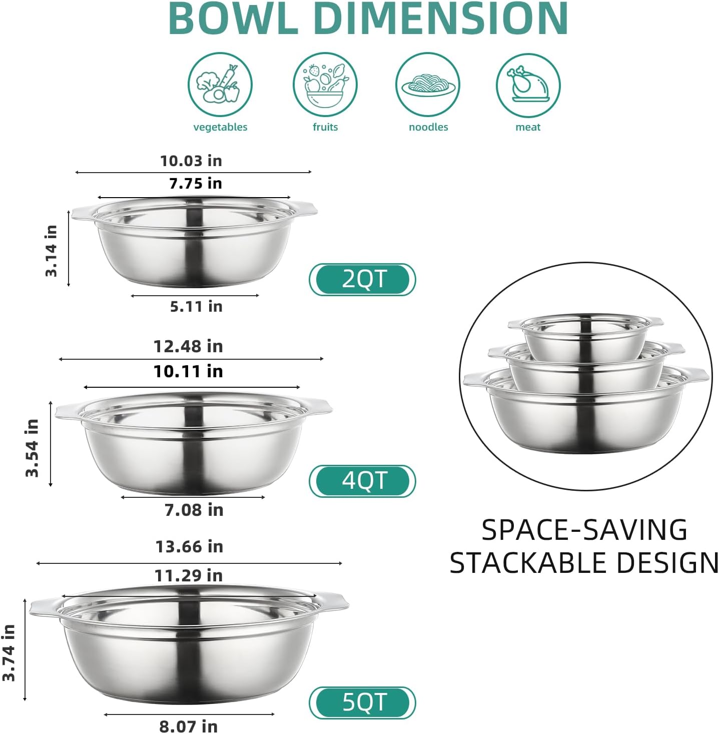 Stainless Steel Colander for Kitchen 2-Quart, Strainer Microporous with Mixing Bowl, Rice Strainer for Washing Vegetables, Fruit and Draining Cooked Pasta, Dishwasher Safe