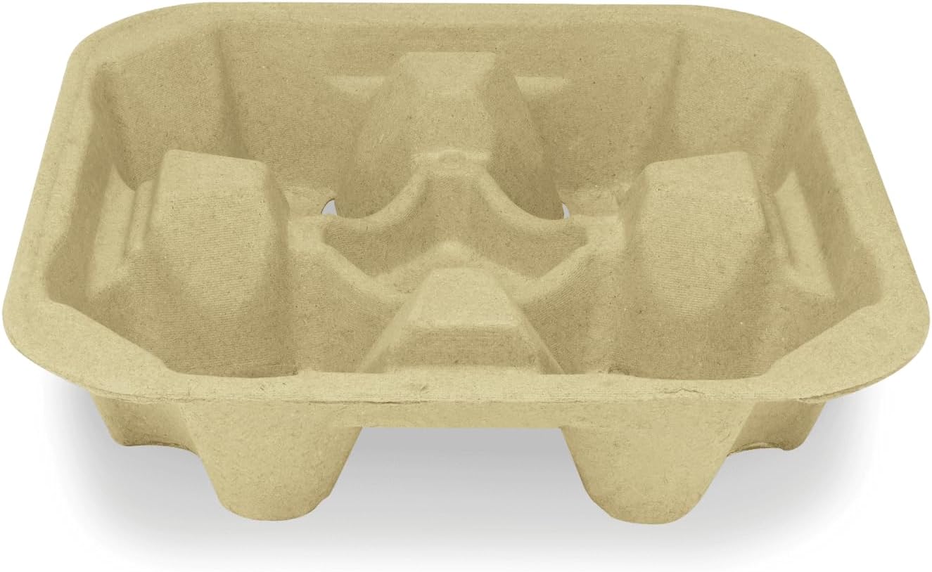Karat Disposable Drink Carrier | 300 Pack | 4-Cup Molded Fiber Drink Carrier Tray (8-32 oz Cups) Sturdy, Easy to Carry for Business
