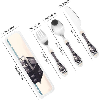3-Piece Kids Silverware Set With Storage Case, Stainless Steel Reusable Children Safe Knife Spoon Fork Set Beach House Children Flatware Set For Kids Lunch Box