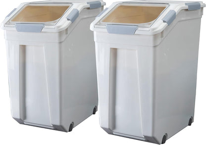 HANAMYA 33 Liter / 50 lbs Rice Storage Container with Measuring Cup, BPA free, For Rice | Grain | Pet Food | Flour, 2 count, White