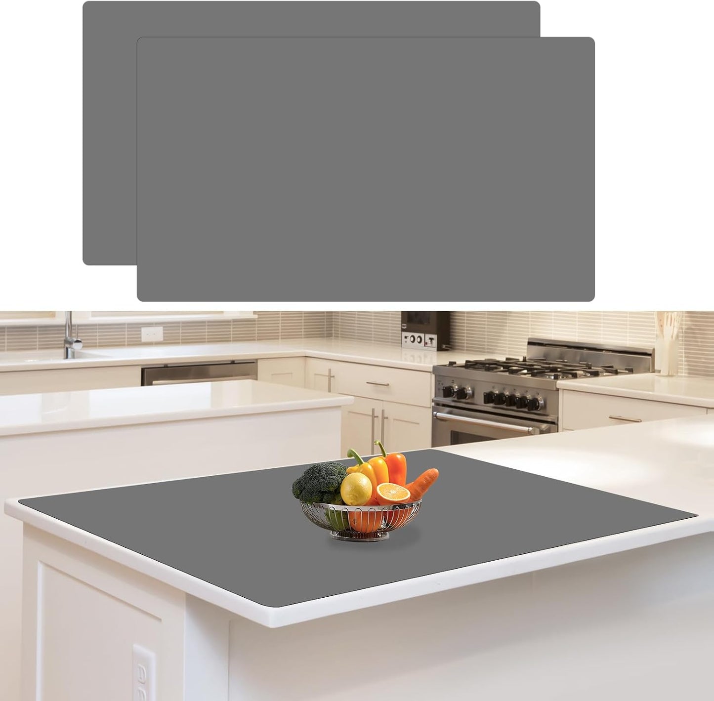 36"x24"(90cmx60cm) Large Silicone Mat for Kitchen Counter, Heat Resistant Non-Slip Countertop Protector, Waterproof Silicone Craft Mat for Kitchen Island, 2Pack (Semitransparent)