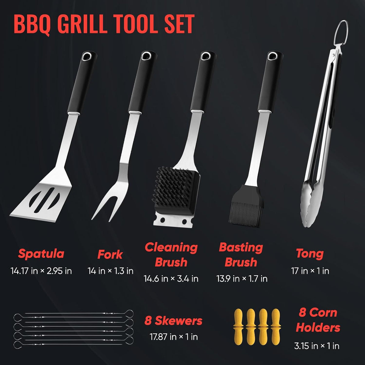 11 Pcs Grill Tools Set,BBQ ＆ Grilling Accessories Outdoor Barbecue Utensils