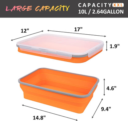XL Collapsible Marinating Container,Large-Capacity Grill Accessory Perfect For Bbqs And Parties,Marinade And Brining Prep, Collapsible Silicone Food Storage Containers Set With Lid(10L/2.64Gallon)