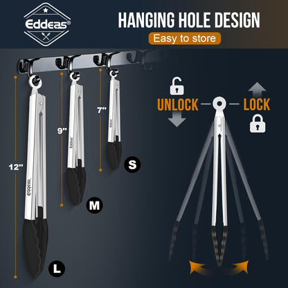 Eddeas Kitchen Tweezers Tongs, Cooking Tweezers Stainless Steel - 3 Size 12'' 10'' & 8 inch Ideal for Meat, pasta, plating and pinching delicate small pieces of food, Set of 3