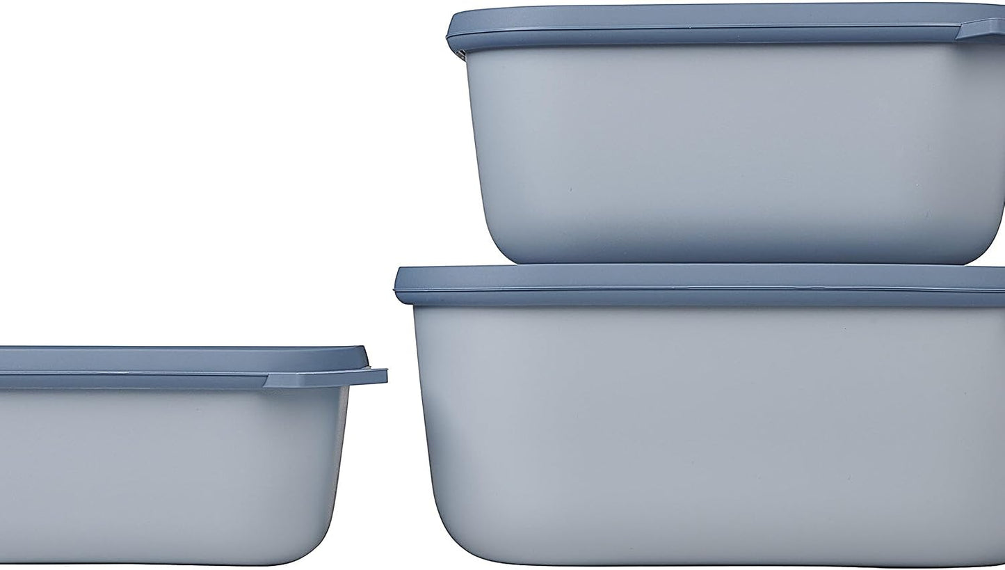 Mepal Cirqula Set of 3 Rectangular Deep Multi Food Storage Serving Containers with Transparent Lids | Perfect for Food Prep | Microwave & Dishwasher Safe | Nordic Black | Made in Holland