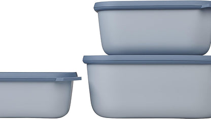 Mepal Cirqula Set of 3 Rectangular Deep Multi Food Storage Serving Containers with Transparent Lids | Perfect for Food Prep | Microwave & Dishwasher Safe | Nordic Black | Made in Holland
