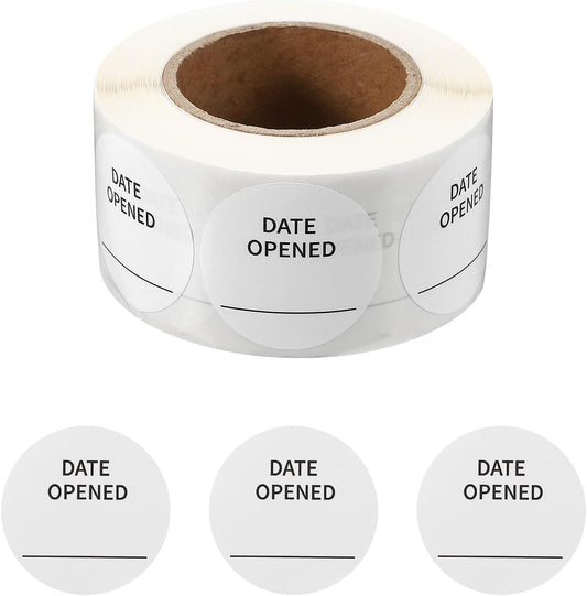 PATIKIL 500 Pcs Date Opened Stickers Roll, 1.25 Inch Food Storage Labels Removable Freezer Labels Adhesive Food Labels for Inventory Organized Kitchen Containers, White and Black
