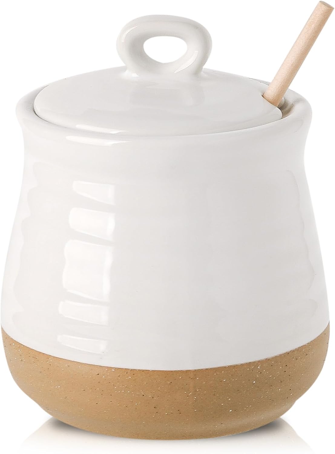 HASENSE Ceramic Honey Pot with Lid, 12 Ounce HoneyJar with Wooden Dipper, Honey Dipper Stick and Jar Set, Cute Small Container for Christmas Thanksgiving Gift, Dishwasher Safe, Blue