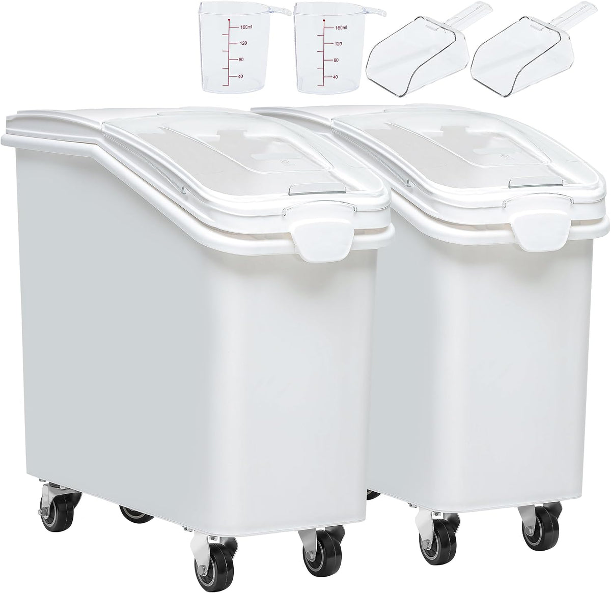 YITAHOME 50L/90lb Large Ingredient Flour Storage Bin, Commercial 11.4-Gallon Rice Storage Container 280 Cups Bulk Flour storage Bins with Wheels,Scoop,Lid and scale, Rice Bin for Kitchen, White