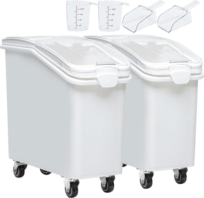 YITAHOME 50L/90lb Large Ingredient Flour Storage Bin, Commercial 11.4-Gallon Rice Storage Container 280 Cups Bulk Flour storage Bins with Wheels,Scoop,Lid and scale, Rice Bin for Kitchen, White