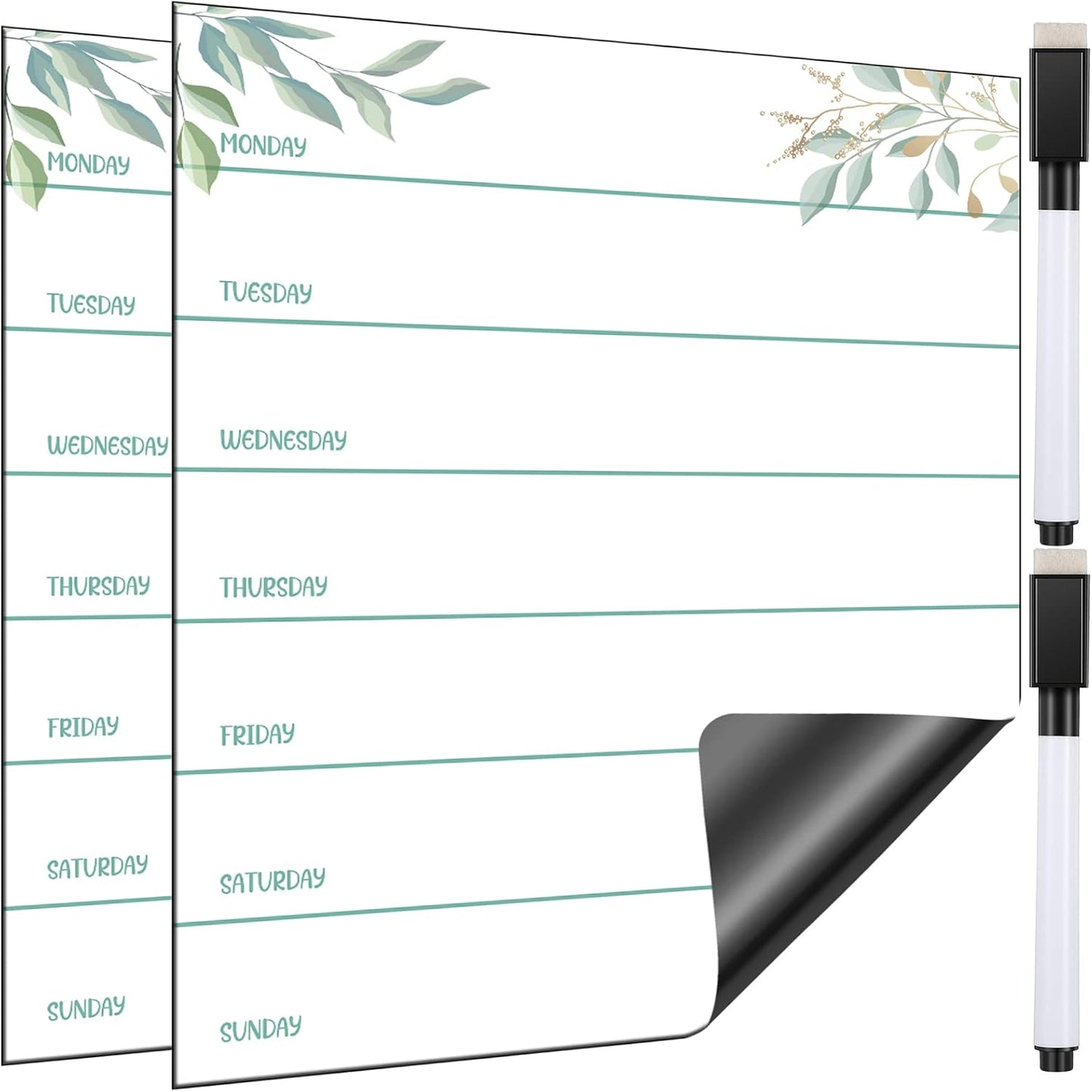 Outus 2 Pieces Magnetic Weekly Dry Erase Boards Erasable Weekly Calendars Whiteboard Planners with 2 Pieces Markers for Office, Home, School Supplies (Color 1, 9.4 x 7.5 Inch)