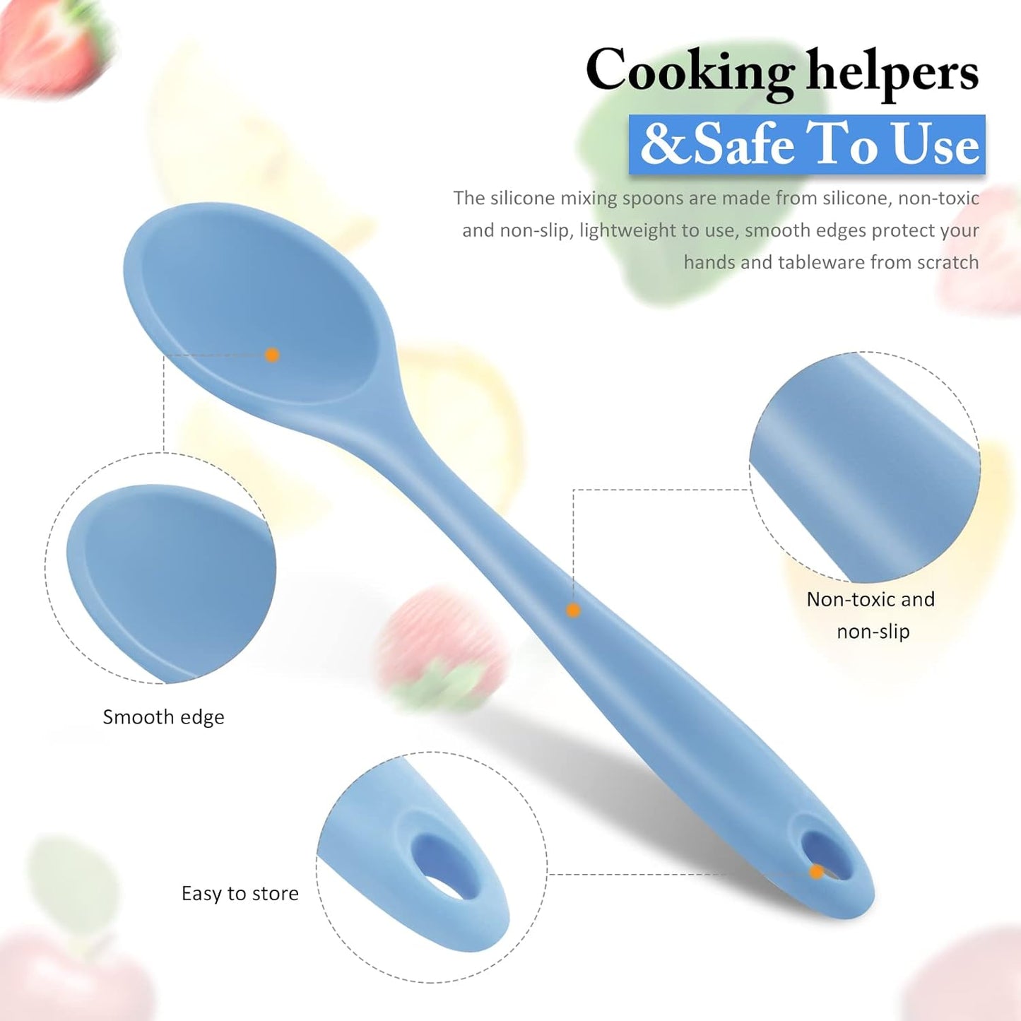 Shappy 4 Pieces Silicone Cooking Spoons 10.6 Inch Heat Resistant Kitchen Spoons for Mixing, Serving and Stirring Upgrade Large Non Stick Basting Utensils, Dishwasher Safe(Spoon,Fashionable Color)