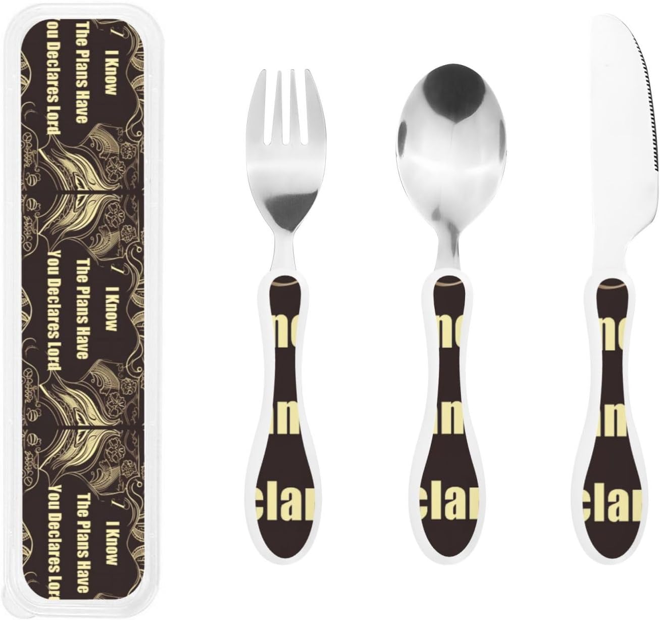 3-Piece Kids Silverware Set With Storage Case, Stainless Steel Reusable Children Safe Knife Spoon Fork Set Leaves Floral On Rustic Wood Children Flatware Set For Kids Lunch Box