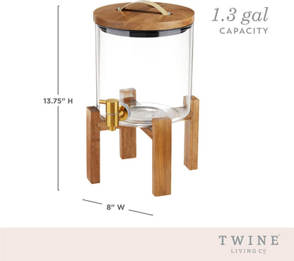 Twine Outdoor Double Drink Dispenser, Beverage Spigot Dispenser, Cocktail Dispenser for Parties with Collapsible Wood Drink Stand, Stackable Dispenser Set of 1