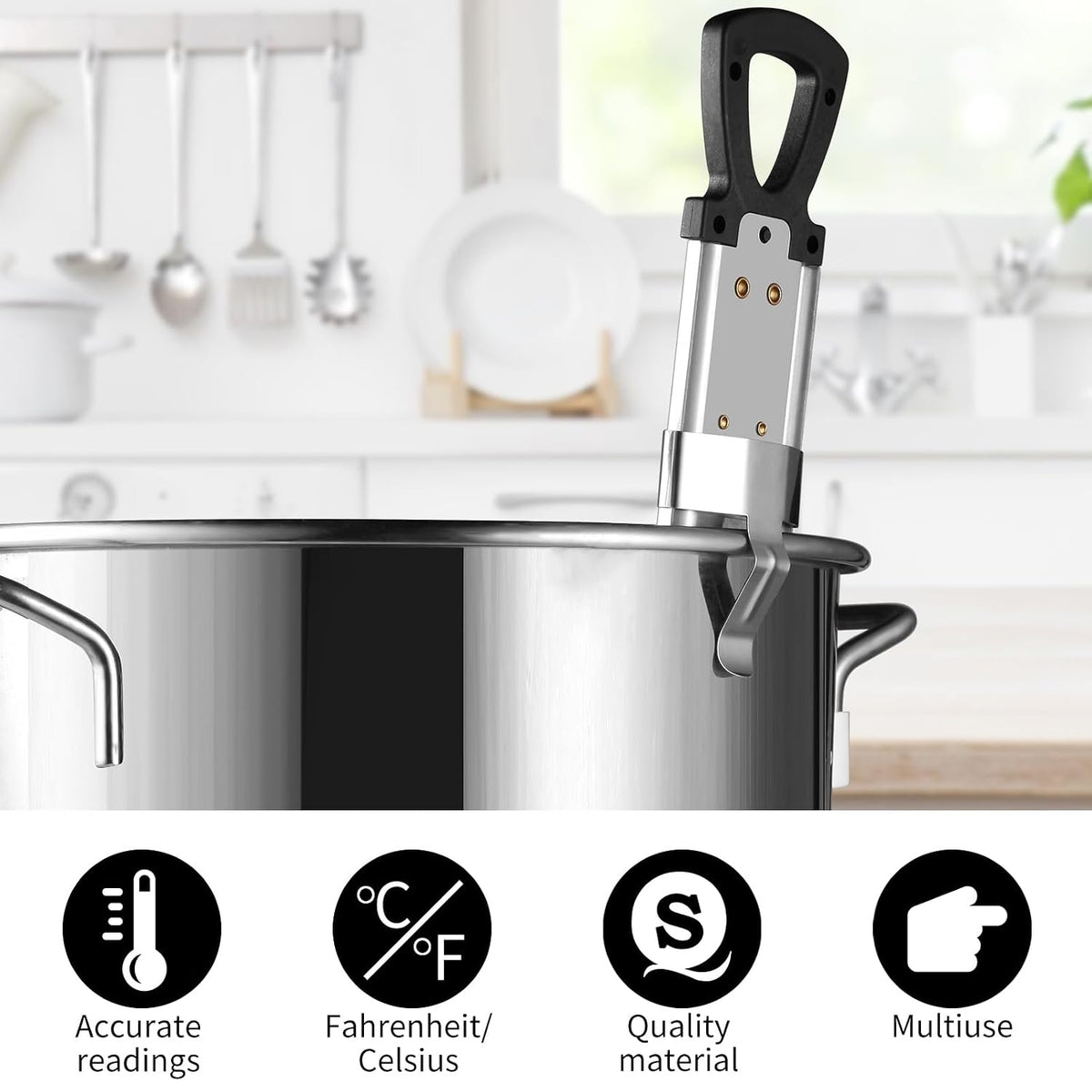 Candy Thermometer with Pot Clip, 2026 New Deep Fry Oil Food Cooking Kitchen Instant Read Thermometer for Jam, Syrup, Jelly, and Deep Fry, Stainless Steel Kitchen Accessories for Candy Making