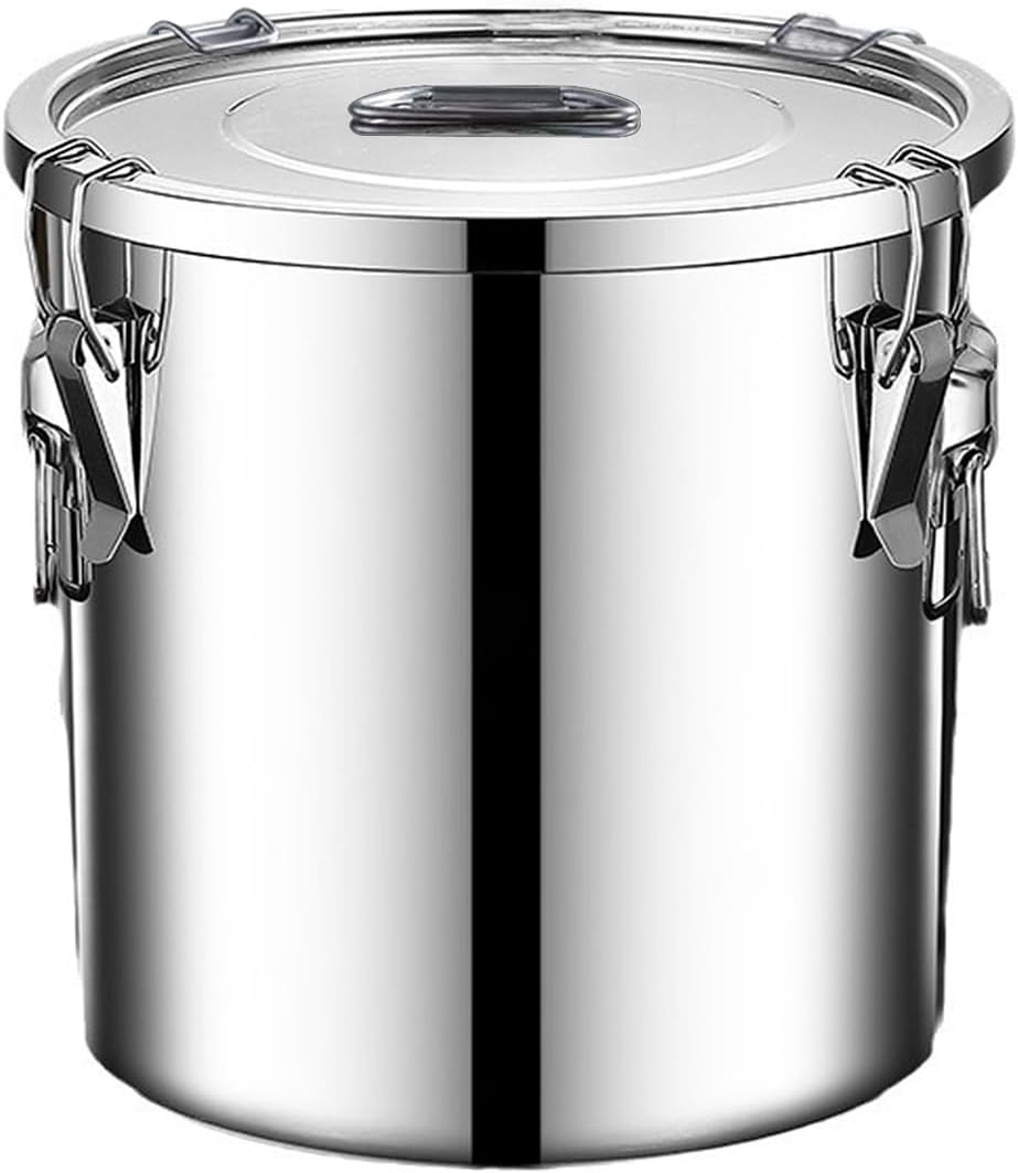 304 stainless steel food storage containers with lids lock clips airtight container large airtight for rice flour sugar grain coffee bean storage containers Kitchen jar (5.55gal/21L)