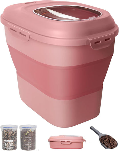 30-35 Lbs Dog Food Storage Container Collapsible Dog Food Container with Airtight Lids, Wheels, Scoop and 2pcs Food Storage Containers, Large Pet food storage for Dog, Cat