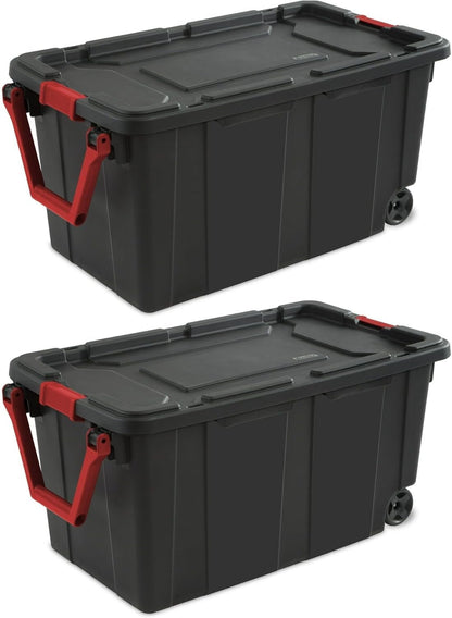 Extra Large Storage Bin, 40 Gallon Wheeled Plastic Storage Container with Handle, Green, Pack of 2 (GREEN)