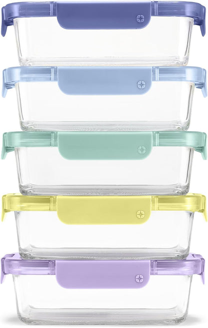 Ello Color Lock Glass Meal Prep Sets Leak-Proof Glass Food Storage Containers with Airtight BPA-Free Plastic Lids, Dishwasher, Microwave, and Freezer Safe