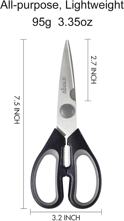 LIVINGO 8" Kitchen Scissors All Purpose - 2 Pack Heavy Duty Kitchen Meat Shears, Stainless Steel Multi-function Food Scissors for Cooking Cutting Chicken, Turkey, Bones, Poultry, Fish, and Vegetables