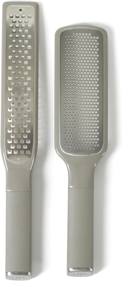 Calphalon Edge Lemon Zester, Stainless Steel Fine Citrus Grater for Lemon, Garlic & Ginger, Handheld Kitchen Zester with Protective Cover & Ergonomic Handle, Taupe