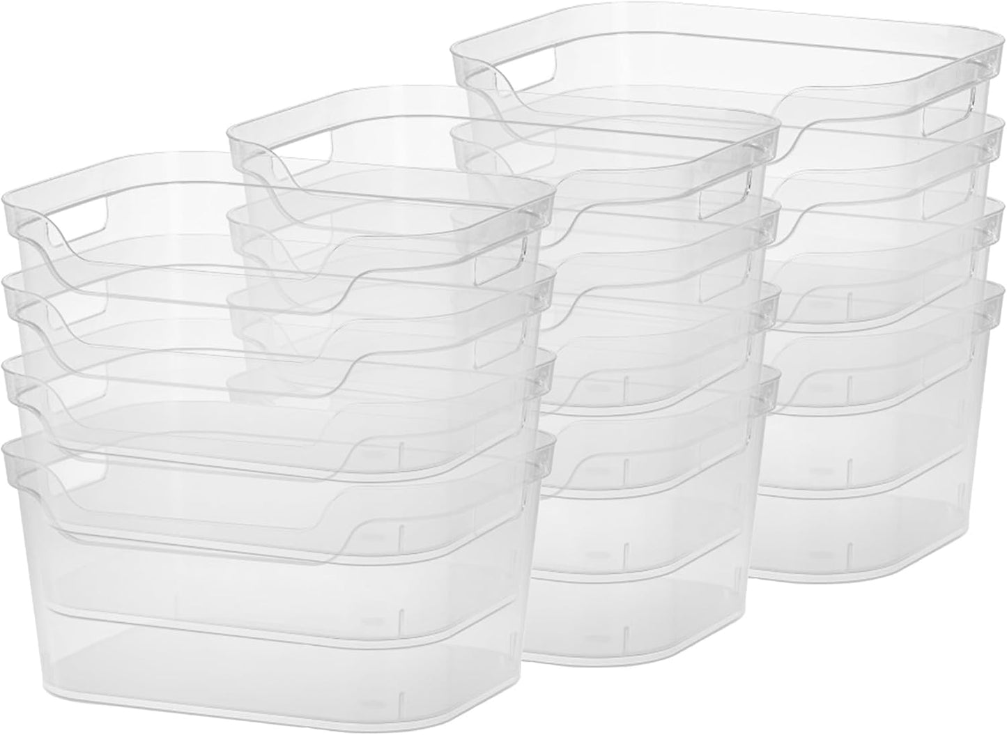 Sterilite 7 x 11 x 14.25 Inch Polished Open Scoop Front Storage Bin with Comfortable Carry Through Handles for Household Organization, Clear (6 Pack)