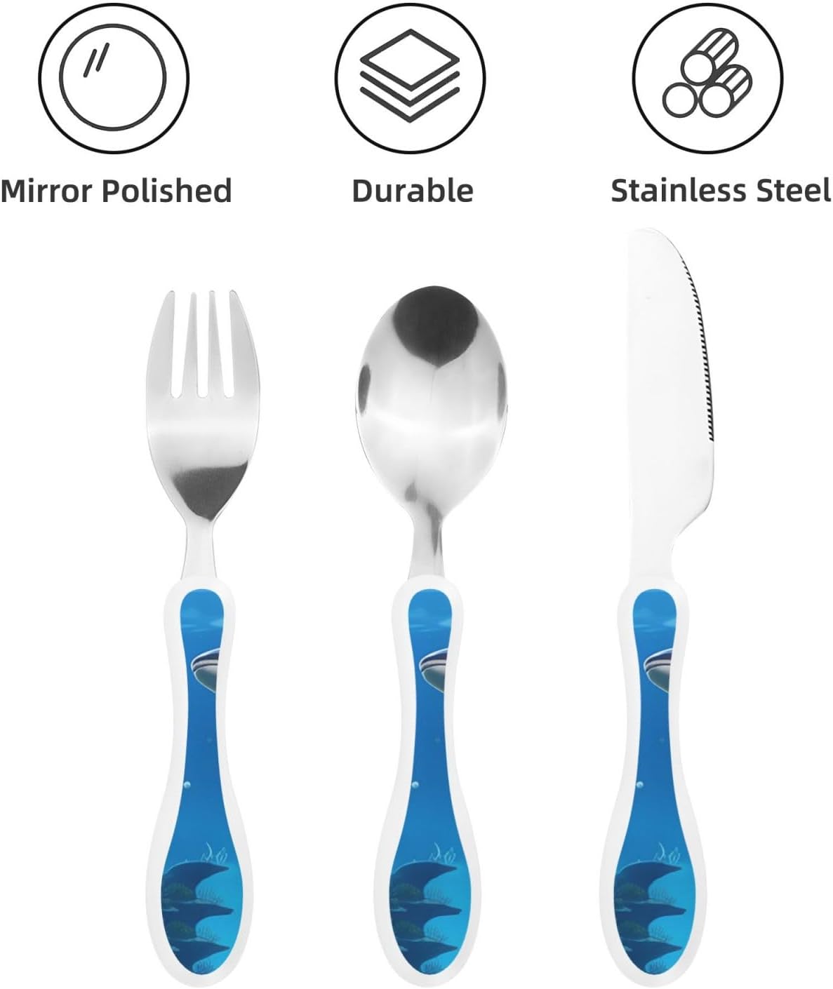 3-Piece Kids Silverware Set With Storage Case, Stainless Steel Reusable Children Safe Knife Spoon Fork Set Airplane Sunset Children Flatware Set For Kids Lunch Box