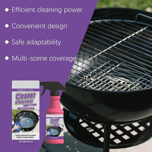 Fast-Acting Heavy-Duty Grill Degreaser Spray, 120ml BBQ Grill Cleaner, 𝐆rill and Smoker Cleaner and Degreaser,Safe for Stainless Steel & Porcelain, Removes Burnt Food & Grease (1 Pcs)