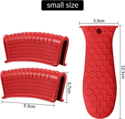 3 Piece Silicone Cast Iron Handle Cover with Pot Handle Covers Set，Cast Iron Handles Sleeve (Black-Small)