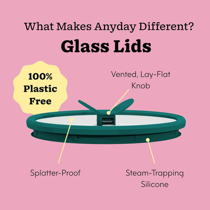 Anyday 4-Cup Shallow Dish & Silicone Clip-On Strainer Bundle | Plastic-Free, BPA-Free Glass Microwave Cookware & Food Storage with Glass Lids (Black Sesame)