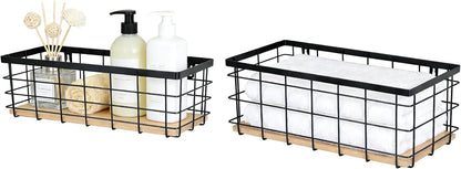 ShabbyDecor Metal Wire Basket with Handles Storage Organizer Stackable Organizing bin for Cabinet Shelf Countertop Under Sink Pantry for Kitchen,Bathroom,Laundry Closet, 1 Pack