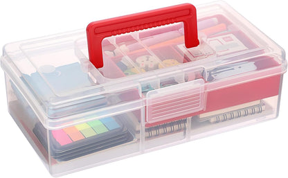 JUXYES Clear Art Craft Supply Storage Bin Sewing Box With Handle Lid | Clear Stackable Latching Craft Storage Bin for School Office, Organizing Stationery, Sewing, Art Craft, DIY Supplies