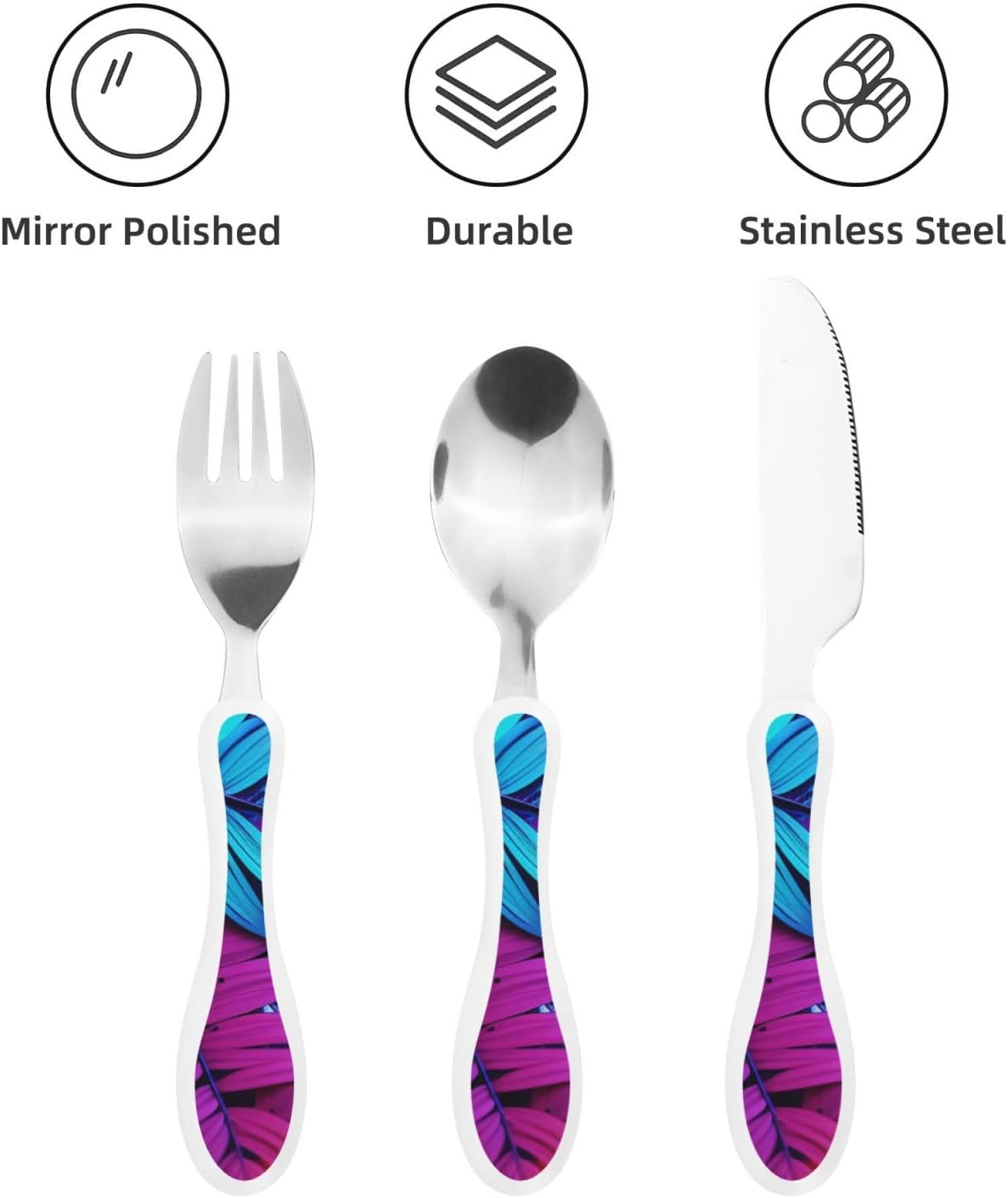 3-Piece Kids Silverware Set With Storage Case, Stainless Steel Reusable Children Safe Knife Spoon Fork Set Classy Flowers Children Flatware Set For Kids Lunch Box