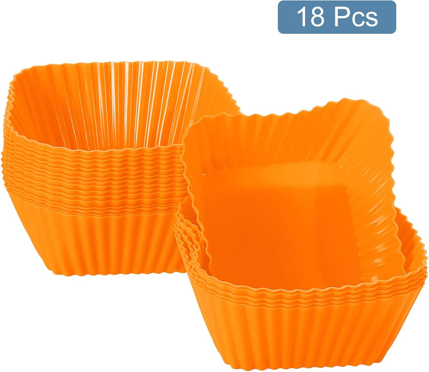 uxcell 18Pcs Silicone Cupcake Baking Cups, Silicone Muffins Liners Non-Stick Square Baking Cups, for Cooking Eggs Baking Muffins and Make a Cake(Pink)