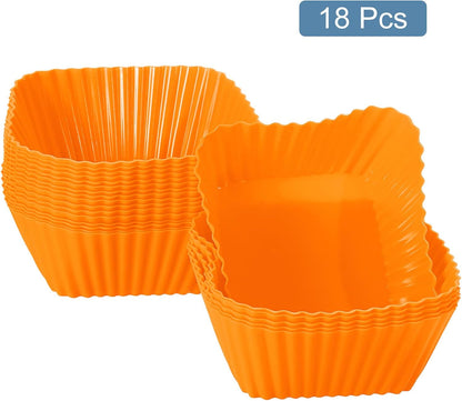 uxcell 18Pcs Silicone Cupcake Baking Cups, Silicone Muffins Liners Non-Stick Square Baking Cups, for Cooking Eggs Baking Muffins and Make a Cake(Pink)