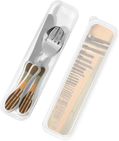 3-Piece Kids Silverware Set With Storage Case, Stainless Steel Reusable Children Safe Knife Spoon Fork Set Blue Active Girl Running Sunset Children Flatware Set For Kids Lunch Box - Colors C