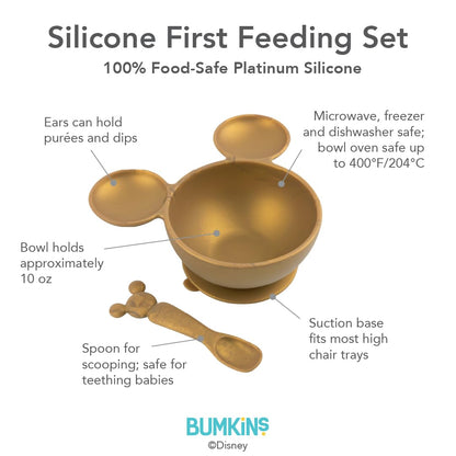 Bumkins Baby Bowl, Silicone Feeding Set with Suction for Baby and Toddler, Includes Spoon and Lid, First Feeding Set, Training Essentials for Baby Led Weaning for Babies 4 Months Up, Sage