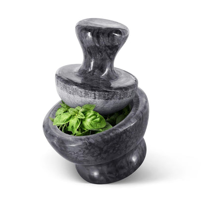 Flexzion Small Marble Mortar and Pestle Set, 4-Inch 1/2-Cup Bowl, White